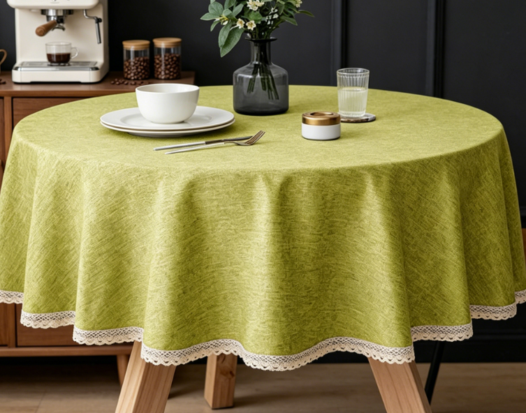 Lace-Trimmed Solid Color Cotton And Linen Tablecloths - Image 2