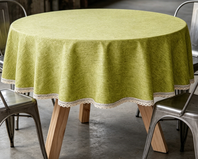 Lace-Trimmed Solid Color Cotton And Linen Tablecloths