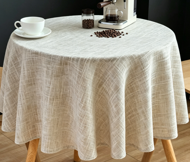 Cotton-Linen Textured Waterproof Tablecloth, Soft Cream Color - Image 2