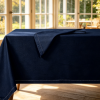 Navy Blue Pure Cotton And Linen Tablecloths, Durable And Wrinkle-Resistant