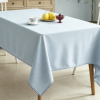 Sky Blue Pure Cotton And Linen Tablecloths, Embroidered Edges
